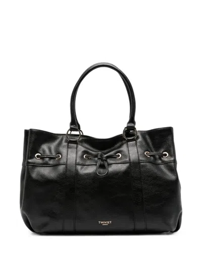 Twinset Pebbled-effect Shoulder Bag In Black