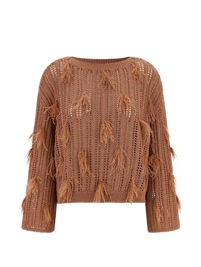 Twinset Twin Set Ostrich Feather Sweater In Brown