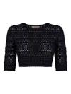 Twinset Perforated Cropped Sweater In Viscose In Blue