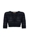 Twinset Perforated Cropped Sweater In Viscose In Blue Night