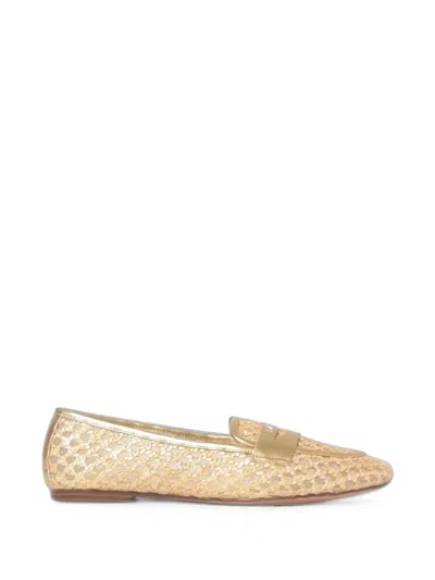 Twinset Perforated Raffia Loafers In Neutral