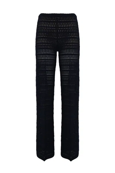 Twinset Perforated Viscose Knit Trousers In Blue Night