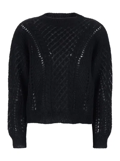 Twinset Perforated Wool Sweater In Black