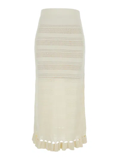 Twinset Perforated Wool-blend Skirt In White