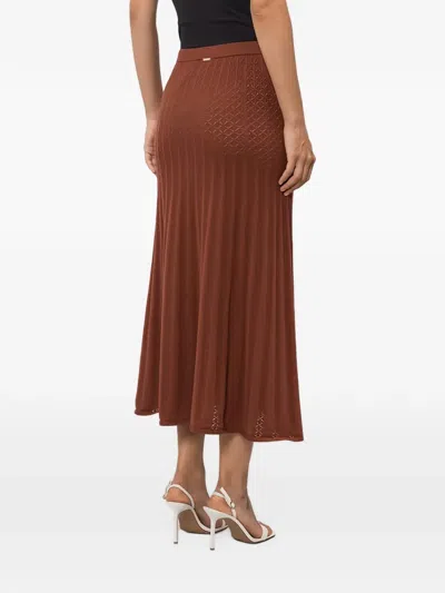 Twinset Perforated-knit Midi Skirt In Black