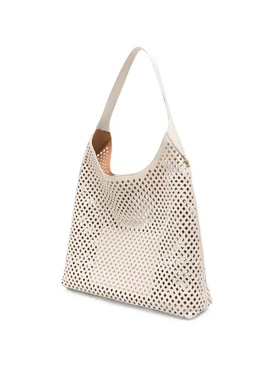 Twinset Perforated-leather Shoulder Bag In Neutral