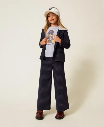 Twinset Kids Pinstriped Trousers In Blue