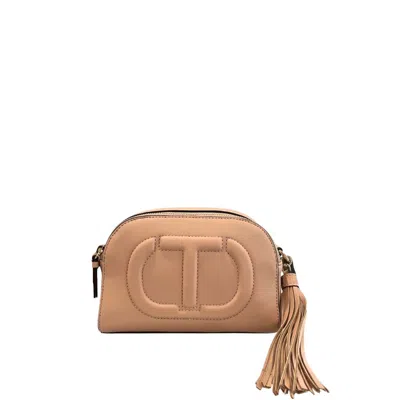 Twinset Pink Faux Leather Women Crossbody In Neutral