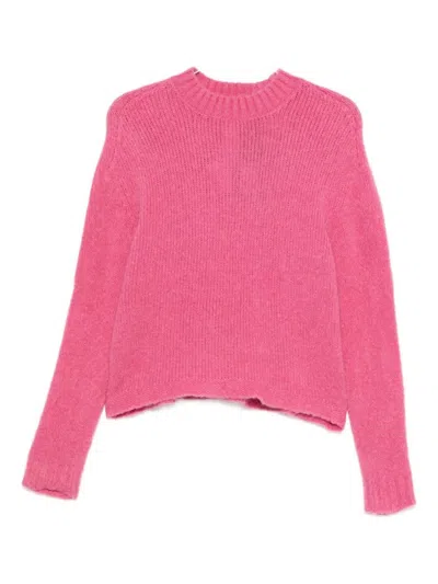 Twinset Pink Ribbed Knit Sweater With Cropped Hem