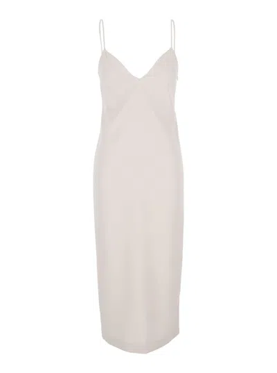 Twinset Pink Sleeveless Long Dress With Spaghetti Straps And Rear Single Slit In Fabric Woman In White