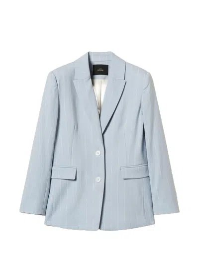 Twinset Pinstripe Blazer In Blue
