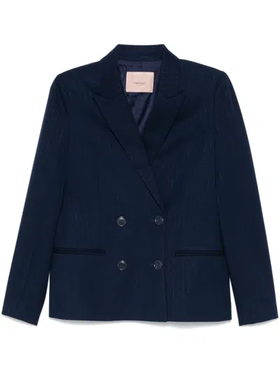 Twinset Pinstripe Blazer In Blue