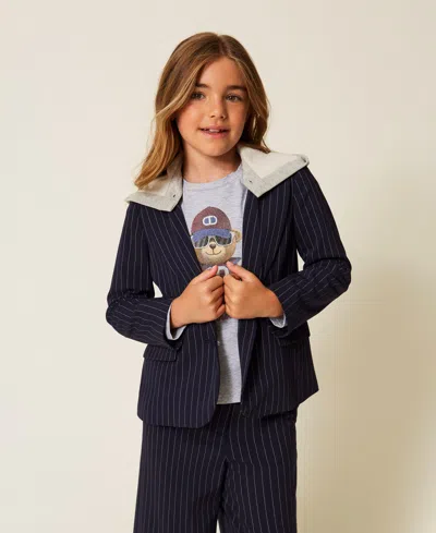 Twinset Kids' Blazer Rayé Avec Capuche In Black