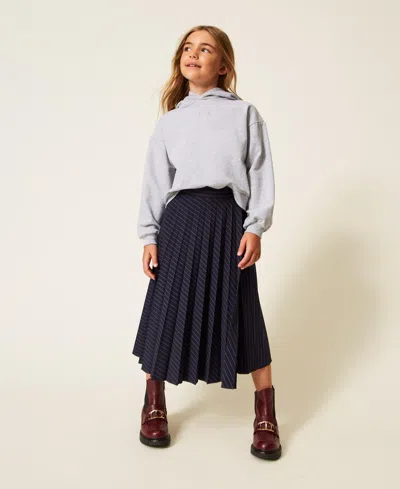 Twinset Kids' Jupe Mi-longue Portefeuille Rayée In Blue