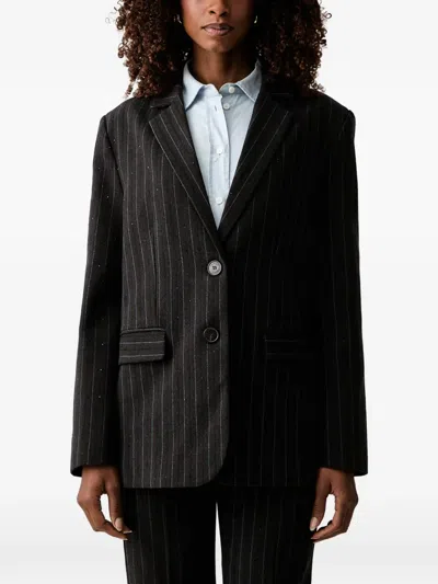 Twinset Pinstripe Sequin-embellished Blazer In Black