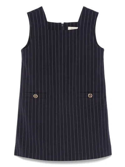 Twinset Pinstripe Sleeveless Dress In Blue