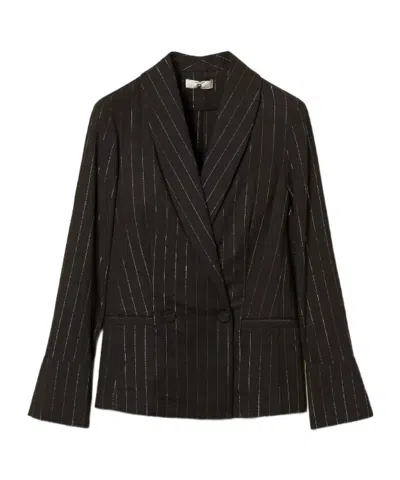 Twinset Pinstriped Blazer In Black