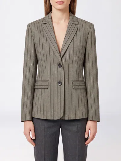 Twinset Pinstriped Cropped Blazer In Cotton Blend With Sequins In Gray