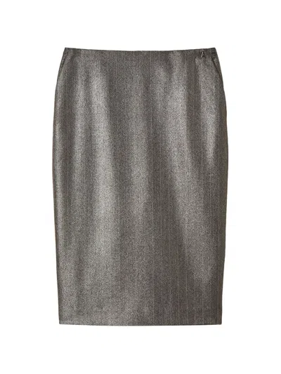 Twinset Pinstriped Midi Skirt In Grey