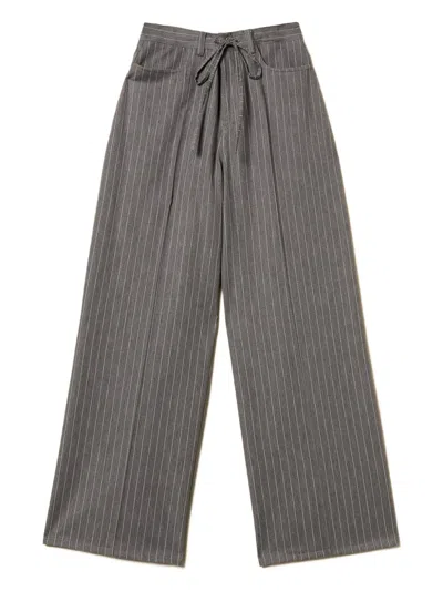 Twinset Pinstriped Tie-waist Palazzo Pants In Gray