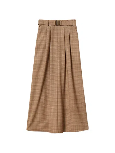 Twinset Plaid-pattern Belted Skirt In Brown