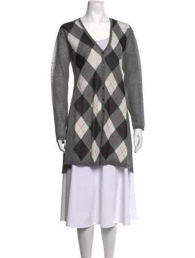 Pre-owned Twinset Plaid Print V-neck Sweater In Grey