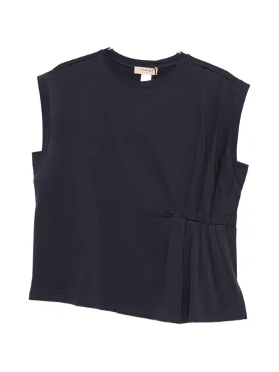 Twinset Pleated Asymmetric T-shirt In Blue