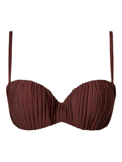 Twinset Pleated Bandeau Bikini Top In Brown