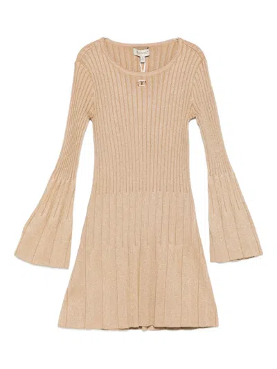 Twinset Pleated Bell-sleeve Dress In Neutral
