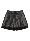Twinset Pleated Belted Leather Shorts In Black