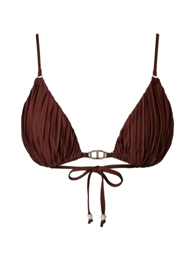 Twinset Pleated Bikini Top In Brown