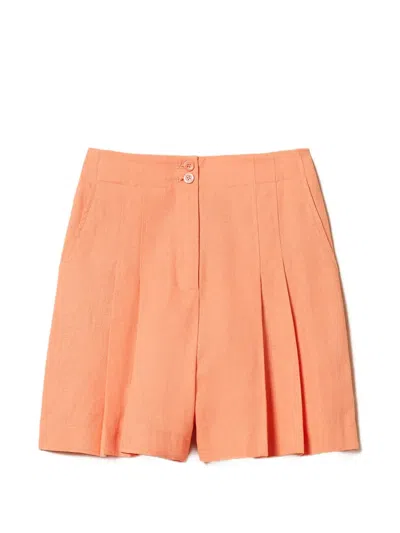 Twinset Pleated Button Shorts In Orange