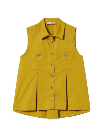 Twinset Pleated Chest-pockets Shirt In Yellow