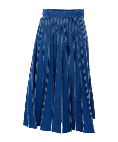 Twinset Pleated Denim Skirt In Blue