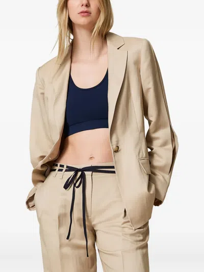 Twinset Pleated-detail Blazer In Neutral