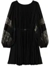Twinset Pleated Dress With Sheer Lace Sleeves In Black