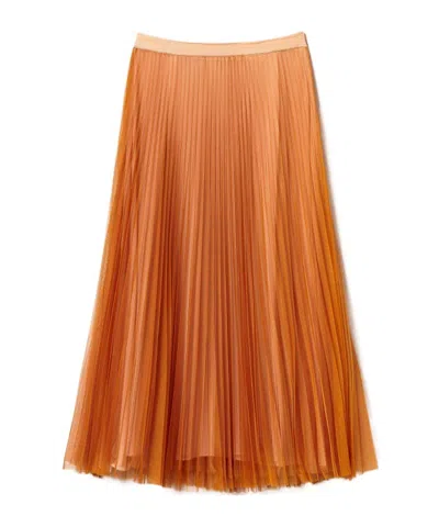 Twinset Pleated Gauze Dress In Ocker