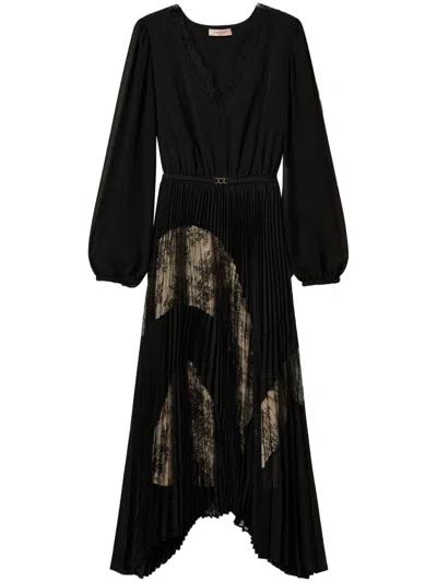 Twinset Pleated Georgette Dress In Black