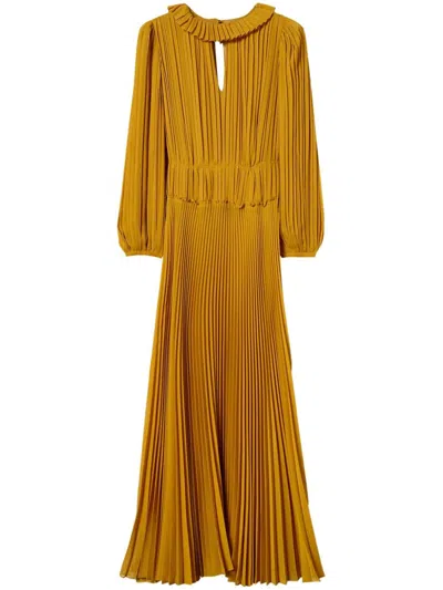 Twinset Pleated Georgette Dress In Yellow
