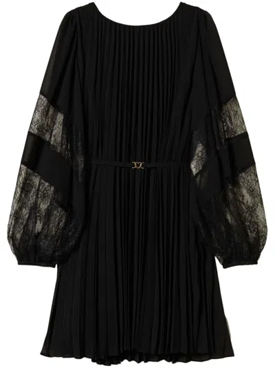 Twinset Pleated Georgette Mini Dress In Black