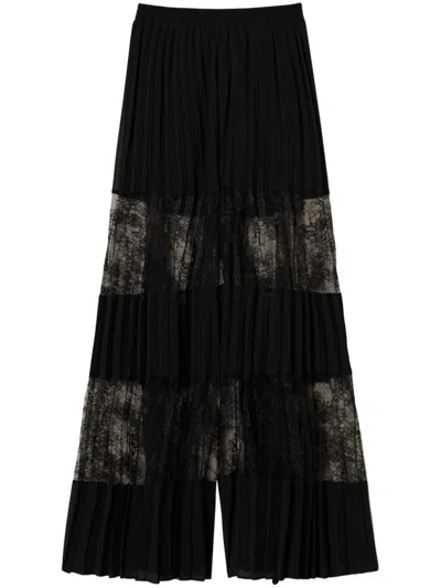 Twinset Pleated Georgette Trousers In Black
