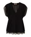Twinset Black Cotton Blended Top With Rear Tie Fastening In Black