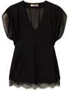 Twinset Black Cotton Blended Top With Rear Tie Fastening In Black