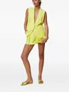 Twinset Pleated Linen Shorts In Yellow