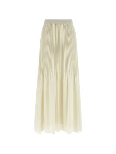 Twinset Pleated Logo-waist Long Skirt In Neutral