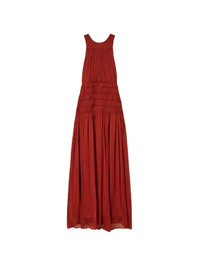 Twinset Twin-set Henna Brown Silk Dress In Red