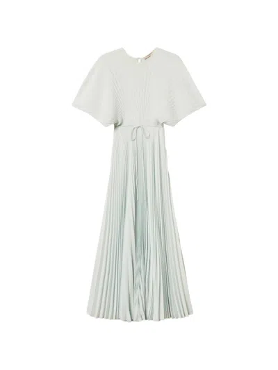 Twinset Pleated Maxi Dress With Cinched Waist In White