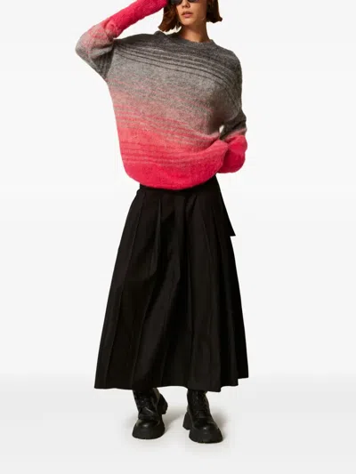 Twinset Pleated Midi A-line Skirt In Black