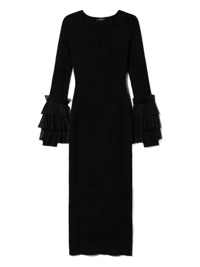 Twinset Pleated Midi Dress In Black