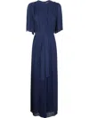 Twinset Twin-set Navy Blue Fully Pleated Maxi Dress In Blue